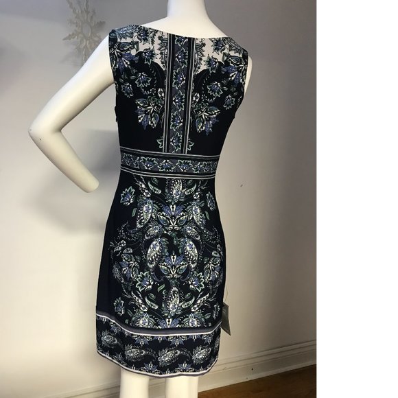 Le Chateau blue Paisley floral ethnic Ukrainian Polish Slavic bodycon dress NWT - Picture 6 of 7